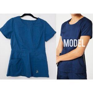 Jaanuu Peplum Scrub Top XS Blue Side Zip Pockets Healthcare